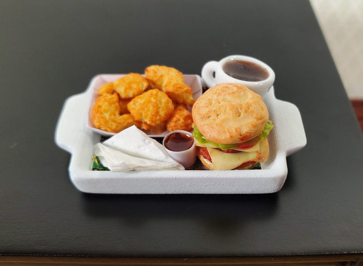 Dollhouse Hamburgers Wings Coffee Sauce on Tray 1:12 Scale Miniature Food Drink - MiniatureCrush