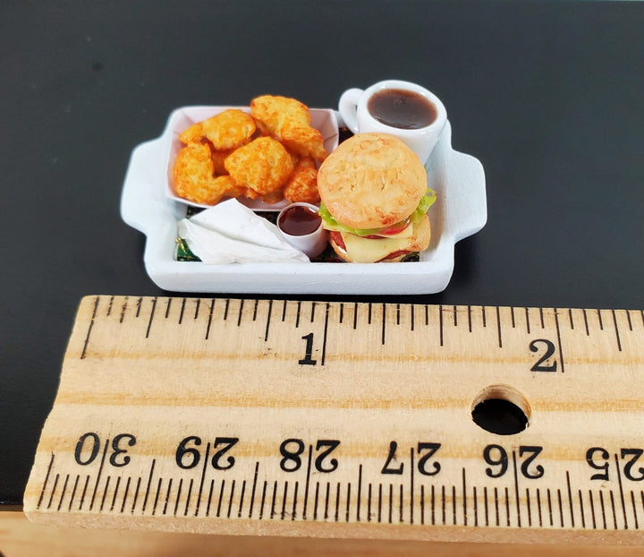 Dollhouse Hamburgers Wings Coffee Sauce on Tray 1:12 Scale Miniature Food Drink - MiniatureCrush