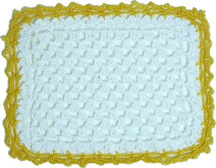 Dollhouse Hand Crochet Baby Blanket White with Yellow Trim 1:12 Scale Miniature - MiniatureCrush