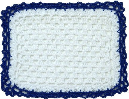 Dollhouse Hand Crocheted Baby Blanket White with Blue Trim 1:12 Scale Miniature - MiniatureCrush