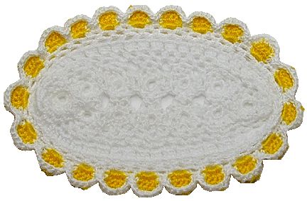 Dollhouse Hand Crocheted Oval Doily Rug White Yellow Trim 1:12 Scale Miniature - MiniatureCrush