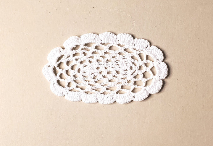 Dollhouse Hand Crocheted Oval Doily White Medium Size 1:12 Scale Miniature - MiniatureCrush