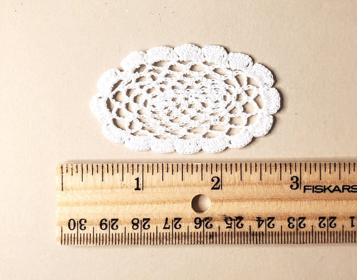 Dollhouse Hand Crocheted Oval Doily White Medium Size 1:12 Scale Miniature - MiniatureCrush