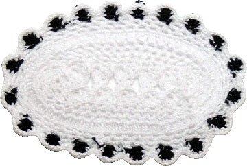 Dollhouse Hand Crocheted Oval Doily White with Black Trim 1:12 Scale Miniature - MiniatureCrush