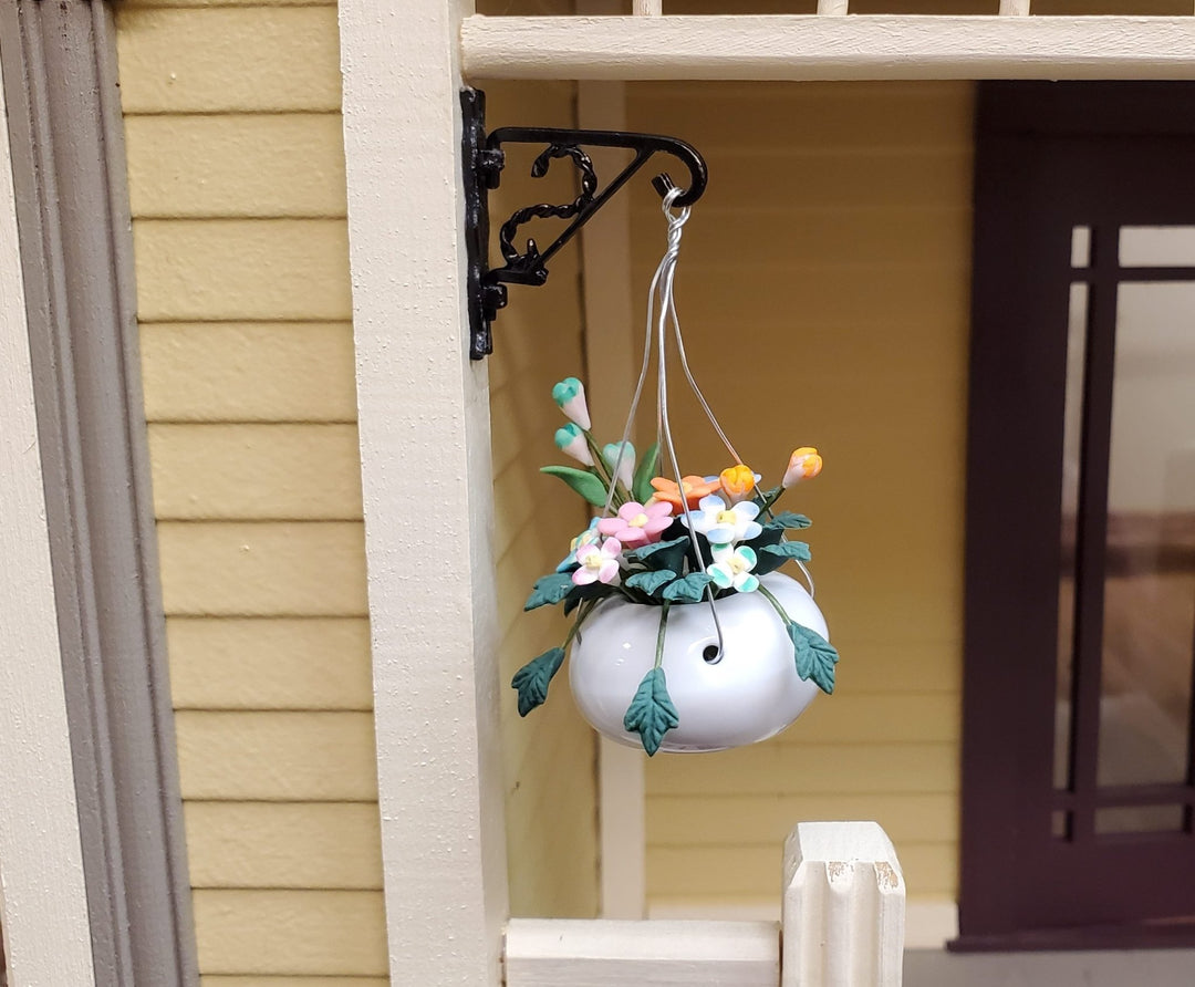 Dollhouse Hanging Basket of Colorful Daisies 1:12 Scale Miniature Flowers - MiniatureCrush