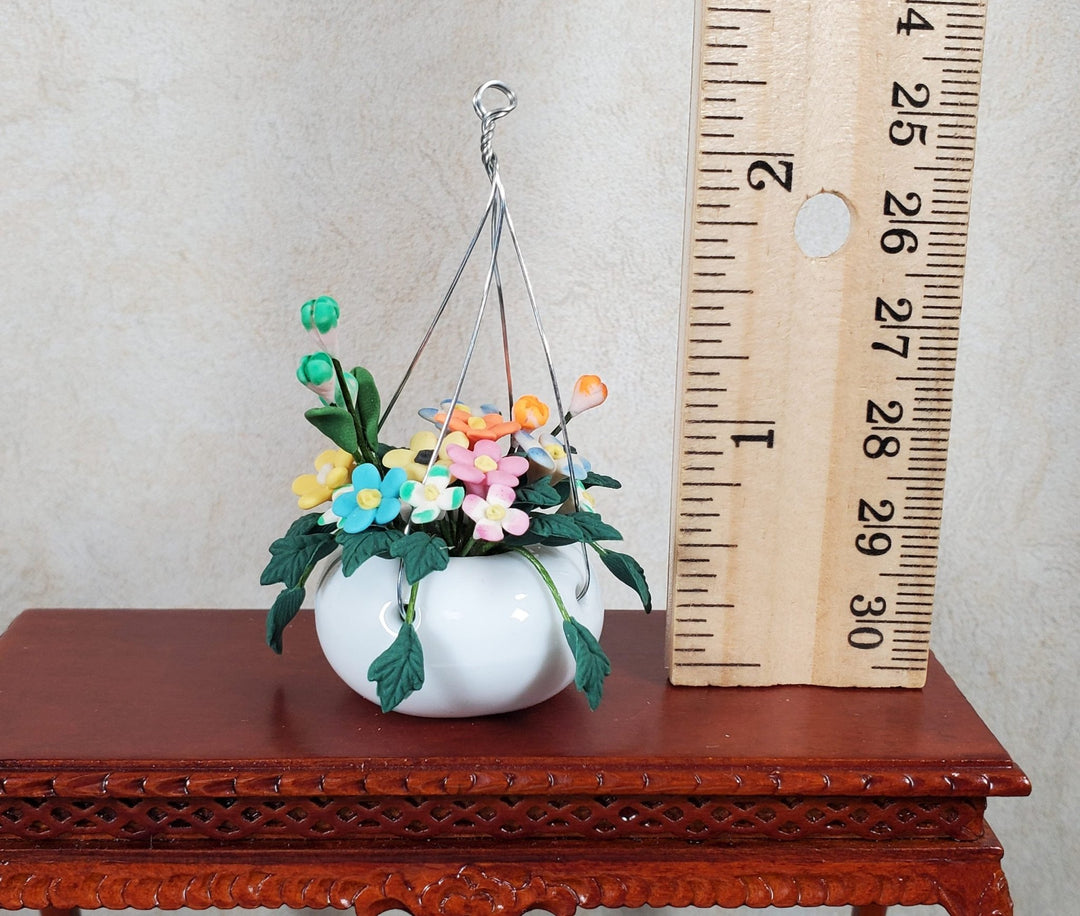 Dollhouse Hanging Basket of Colorful Daisies 1:12 Scale Miniature Flowers - MiniatureCrush