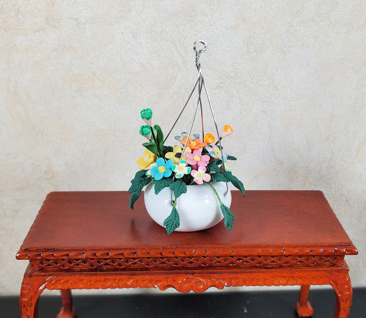 Dollhouse Hanging Basket of Colorful Daisies 1:12 Scale Miniature Flowers - MiniatureCrush