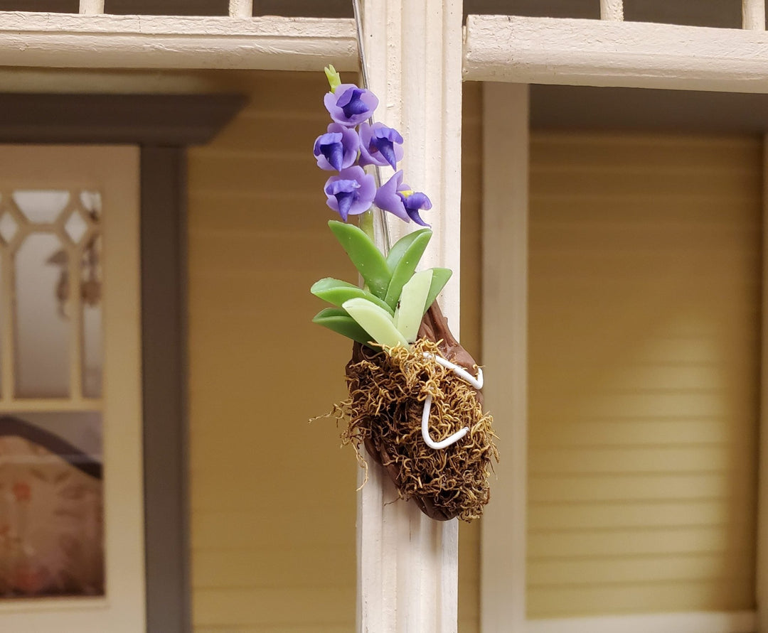 Dollhouse Hanging Orchid Purple with Bark & Moss Flowering Plant 1:12 Scale - MiniatureCrush