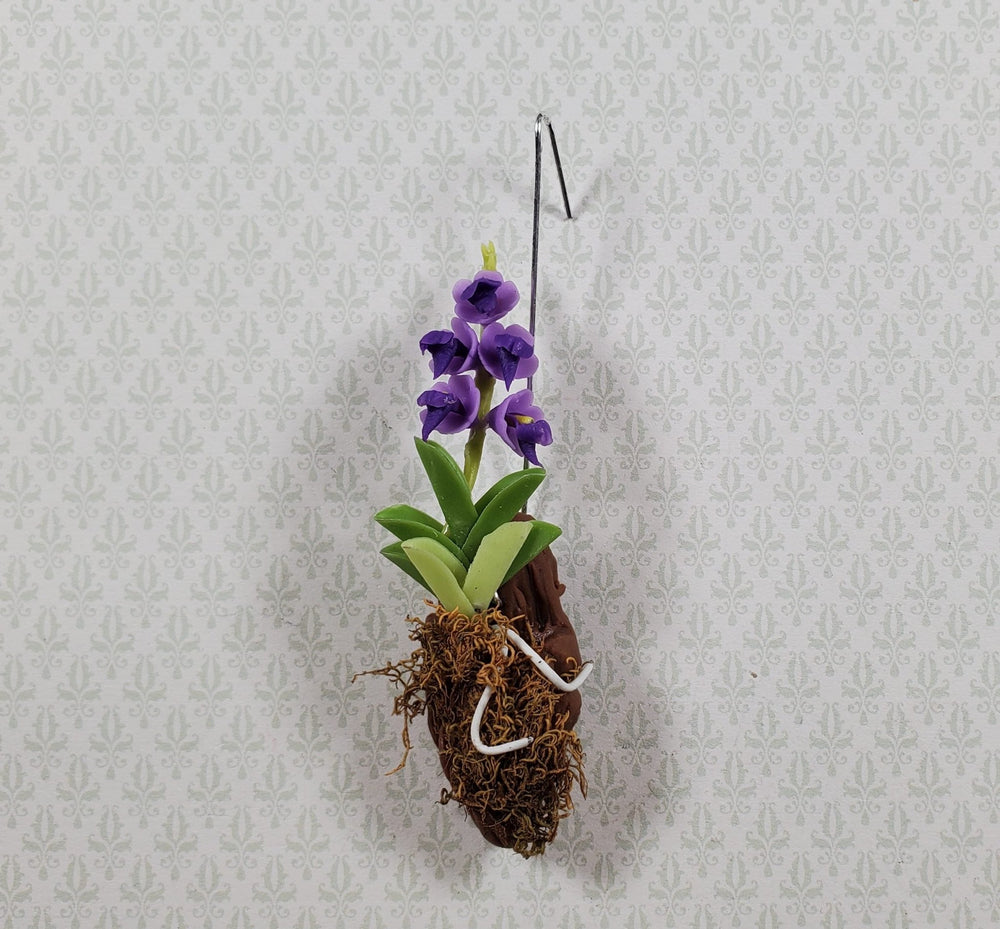 Dollhouse Hanging Orchid Purple with Bark & Moss Flowering Plant 1:12 Scale - MiniatureCrush