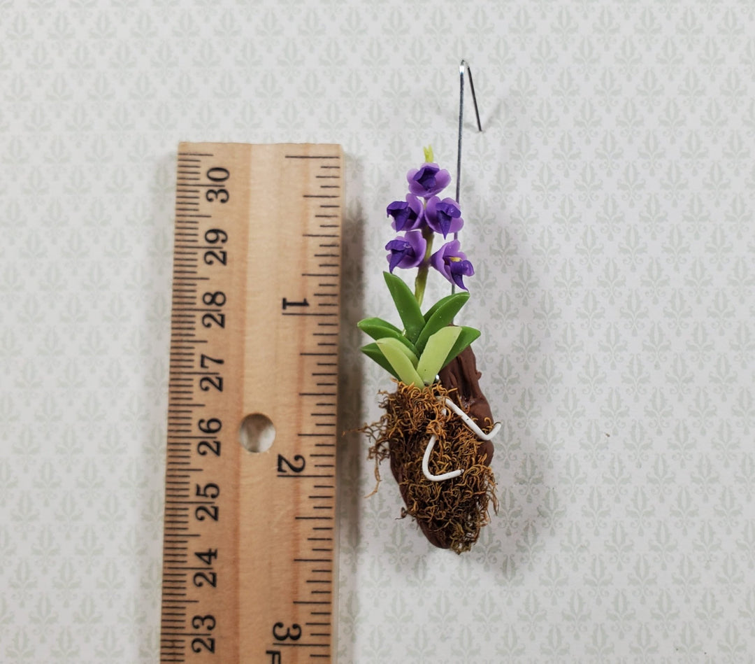 Dollhouse Hanging Orchid Purple with Bark & Moss Flowering Plant 1:12 Scale - MiniatureCrush
