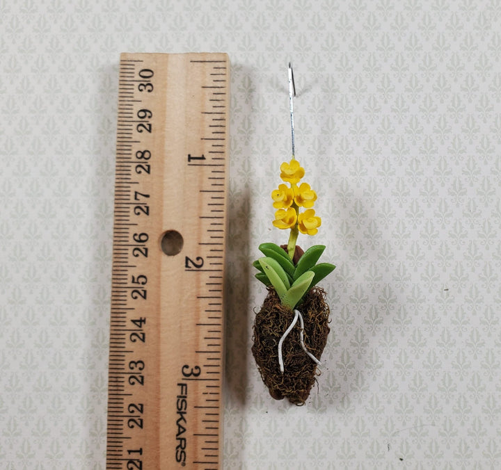 Dollhouse Hanging Orchid Yellow with Bark & Moss Flowering Plant 1:12 Scale - MiniatureCrush