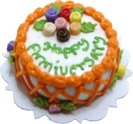 Dollhouse Happy Anniversary Cake 1:12 Scale Miniature Dessert Food Bakery - MiniatureCrush