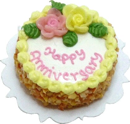 Dollhouse Happy Anniversary Cake 1:12 Scale Miniature Dessert Food Bakery - MiniatureCrush