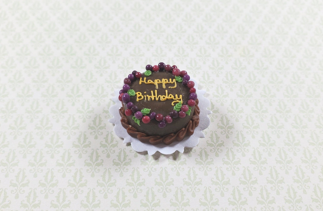 Dollhouse Happy Birthday Cake Chocolate 1:12 Scale Miniature Food Dessert Bakery - MiniatureCrush