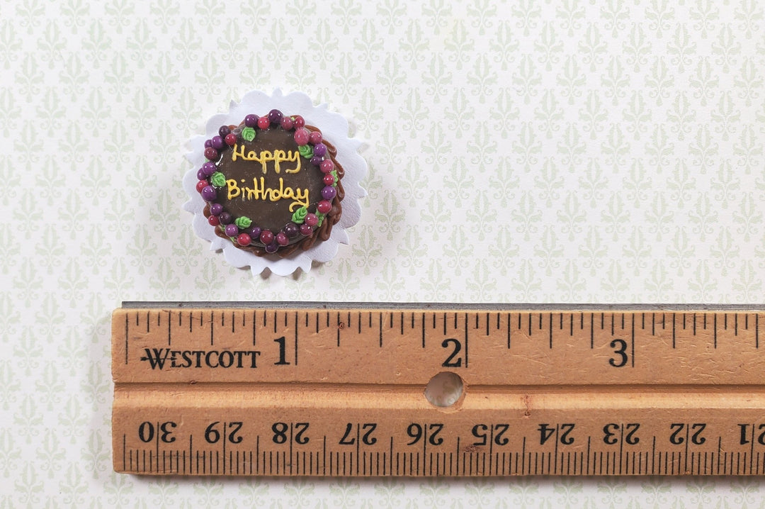 Dollhouse Happy Birthday Cake Chocolate 1:12 Scale Miniature Food Dessert Bakery - MiniatureCrush