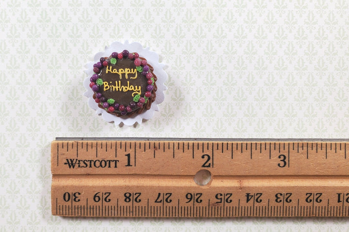 Dollhouse Happy Birthday Cake Chocolate 1:12 Scale Miniature Food Dessert Bakery - MiniatureCrush