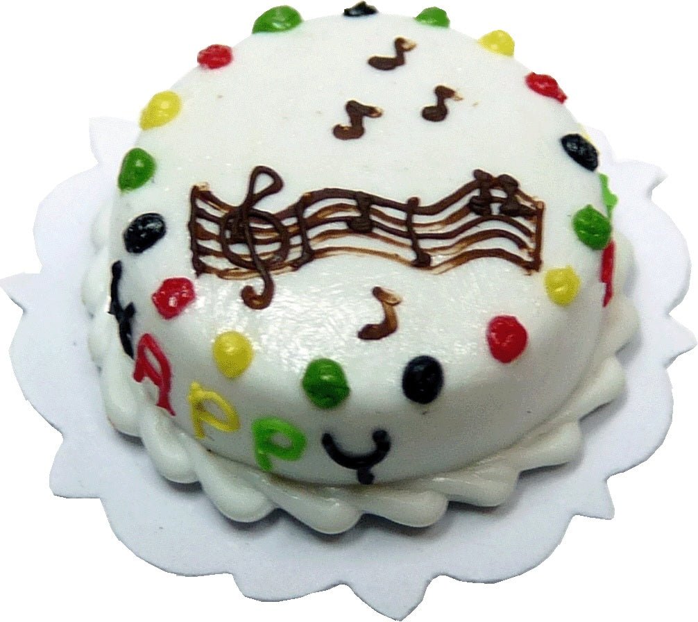Dollhouse Happy Birthday Music Cake 1:12 Scale Miniature Dessert Food - MiniatureCrush