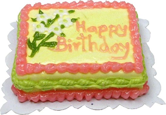 Dollhouse Happy Birthday Pastel Sheet Cake 1:12 Scale Miniature Food Bakery - MiniatureCrush