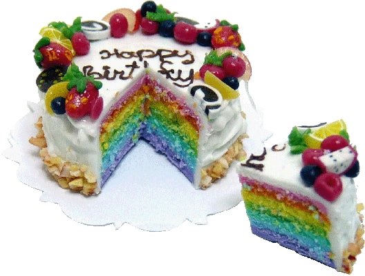 Dollhouse Happy Birthday Rainbow Cake Sliced 1:12 Scale Miniature Dessert Bakery - MiniatureCrush