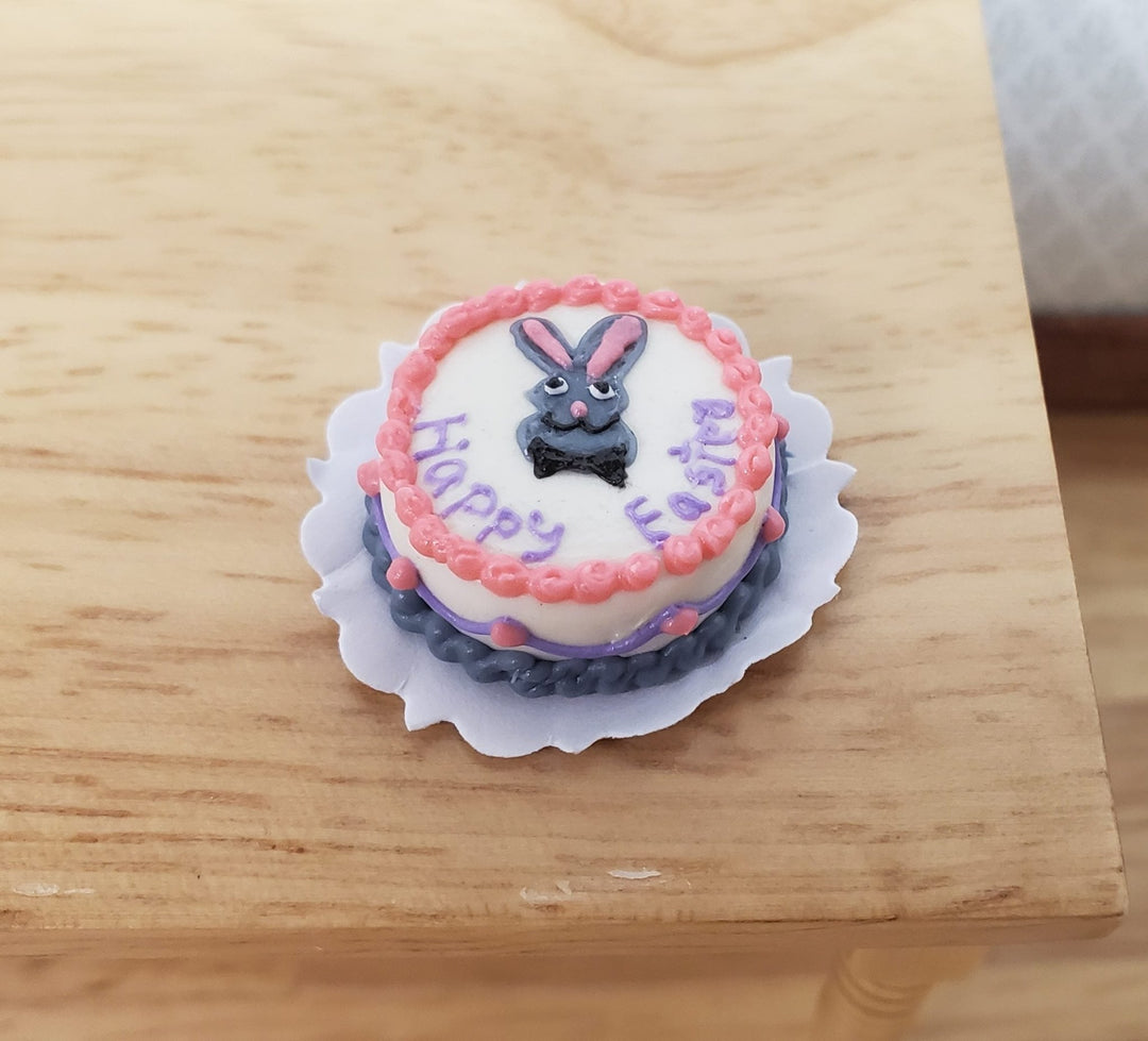 Dollhouse Happy Easter Cake with Bunny Rabbit 1:12 Scale - MiniatureCrush