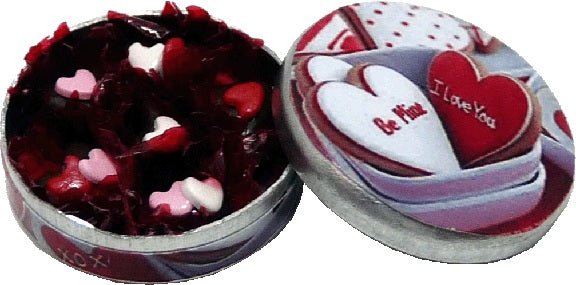 Dollhouse Heart Chocolates in Round Heart Tin 1:12 Scale Miniature Kitchen - MiniatureCrush