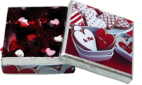 Dollhouse Heart Chocolates in Square Heart Tin 1:12 Scale Miniature Kitchen - MiniatureCrush