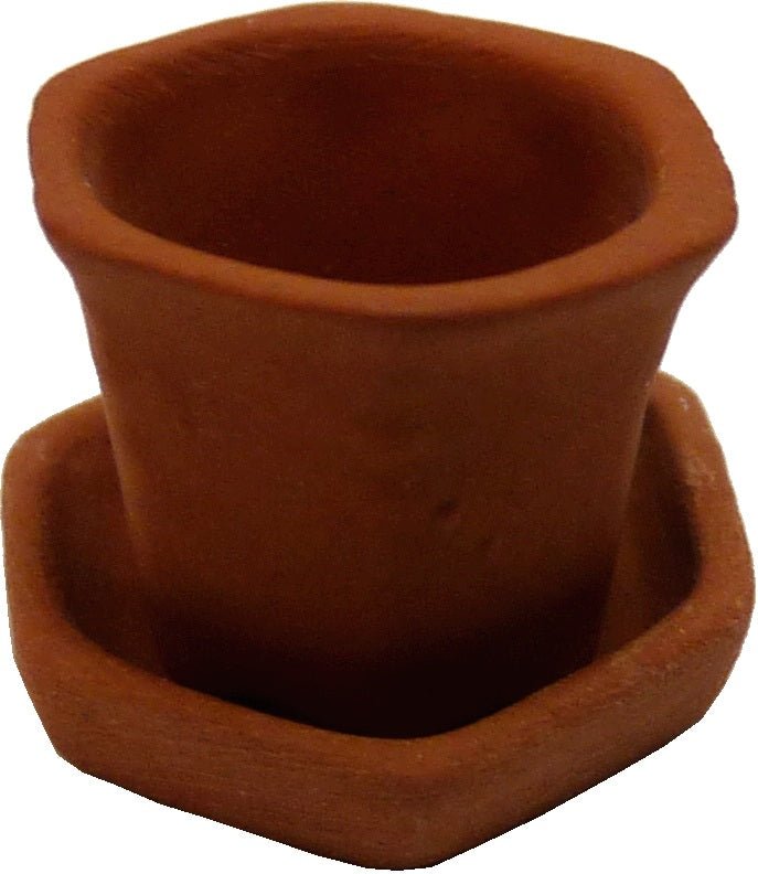 Dollhouse Hexagonal Light Terra Cotta Planter with Saucer 1:12 Scale Miniature - MiniatureCrush