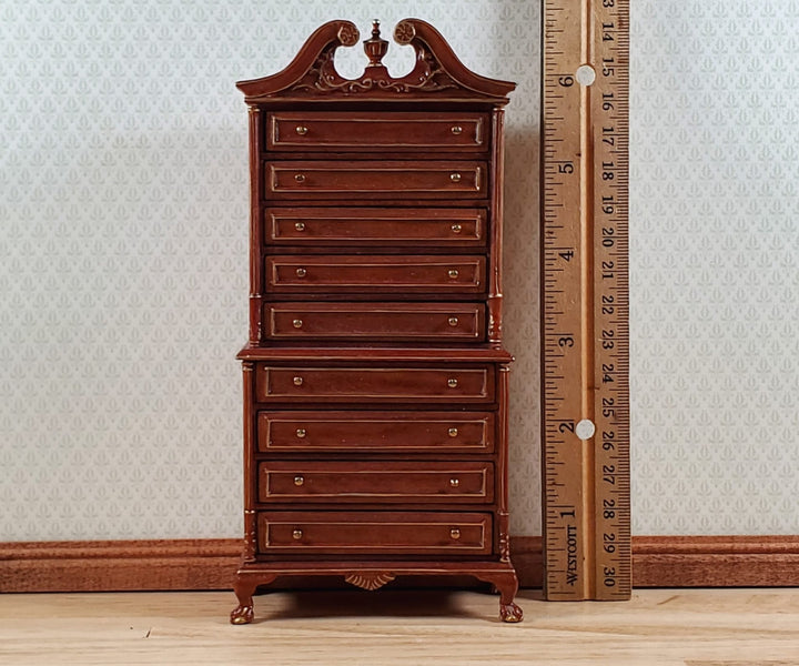 Dollhouse High Boy Dresser Walnut Finish 1:12 Scale Hansson Miniature Furniture - MiniatureCrush