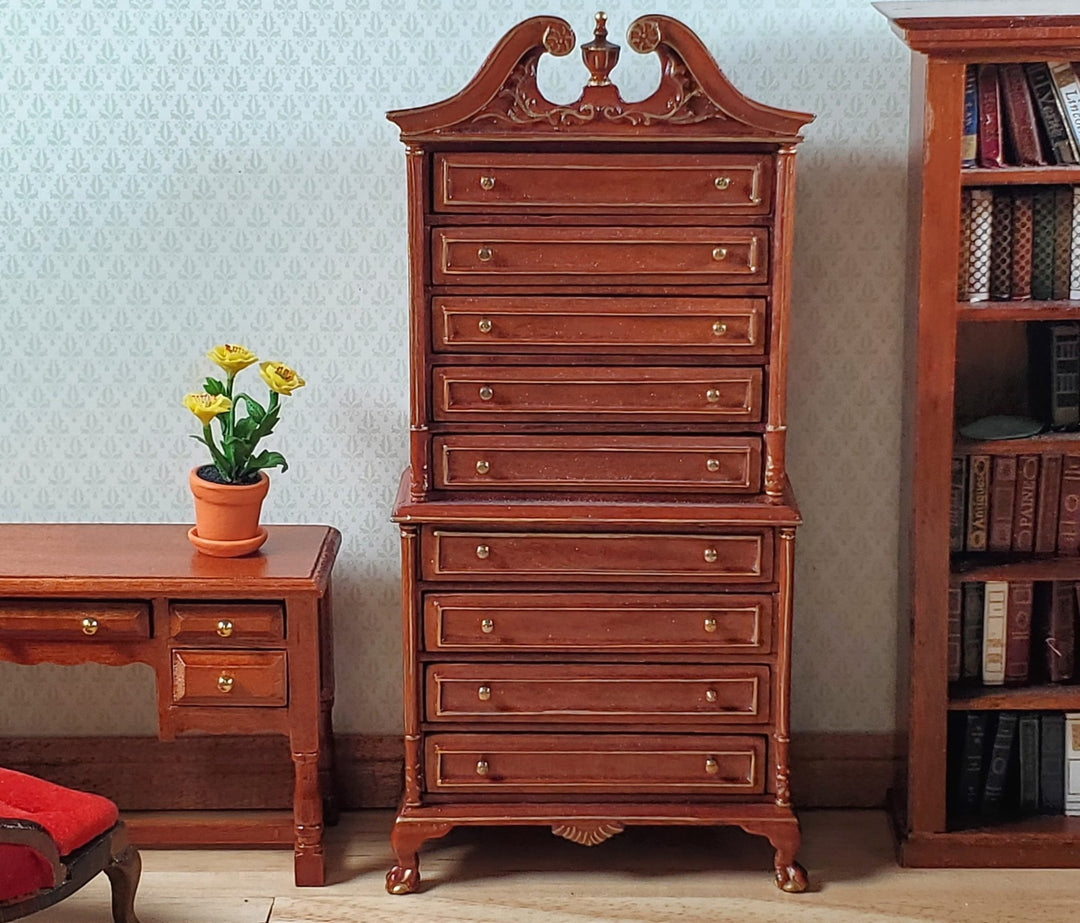 Dollhouse High Boy Dresser Walnut Finish 1:12 Scale Hansson Miniature Furniture - MiniatureCrush