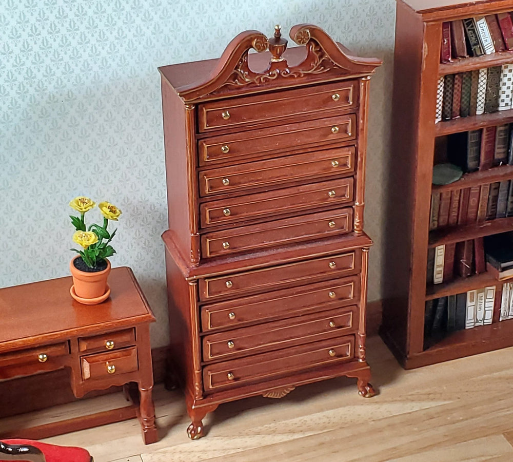 Dollhouse High Boy Dresser Walnut Finish 1:12 Scale Hansson Miniature Furniture - MiniatureCrush