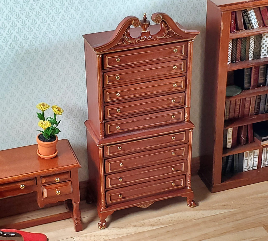 Dollhouse High Boy Dresser Walnut Finish 1:12 Scale Hansson Miniature Furniture - MiniatureCrush