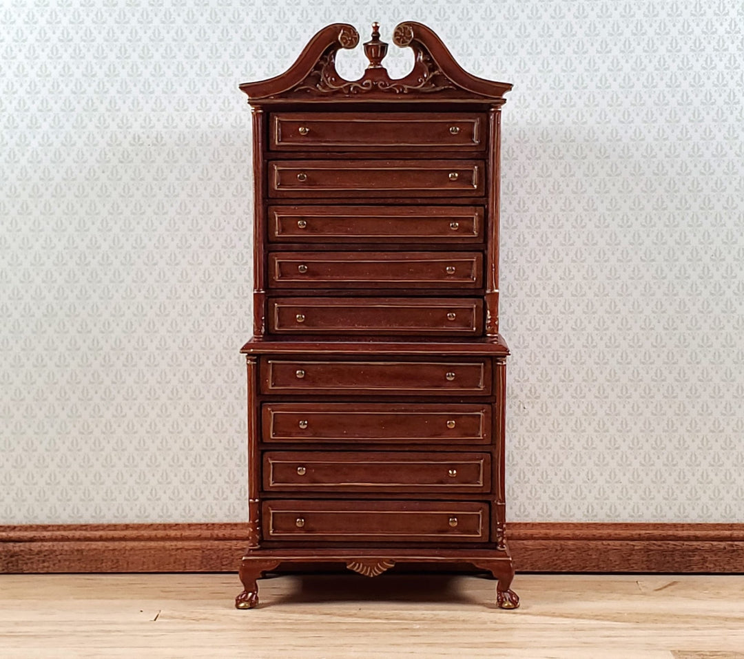 Dollhouse High Boy Dresser Walnut Finish 1:12 Scale Hansson Miniature Furniture - MiniatureCrush