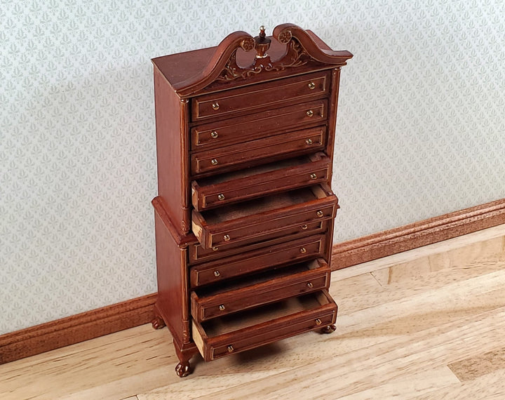 Dollhouse High Boy Dresser Walnut Finish 1:12 Scale Hansson Miniature Furniture - MiniatureCrush