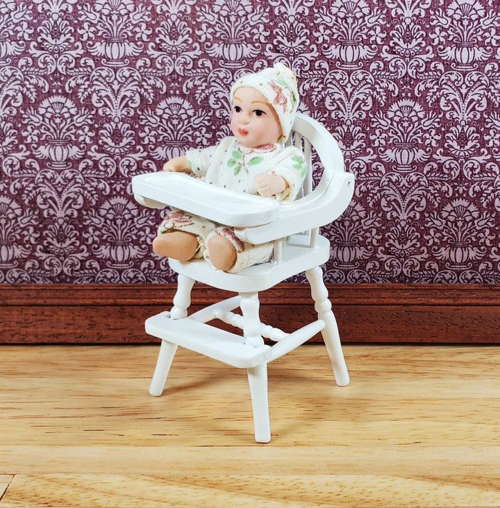 Dollhouse High Chair 1:12 Scale Miniature Furniture Wood with a White Finish - Miniature Crush