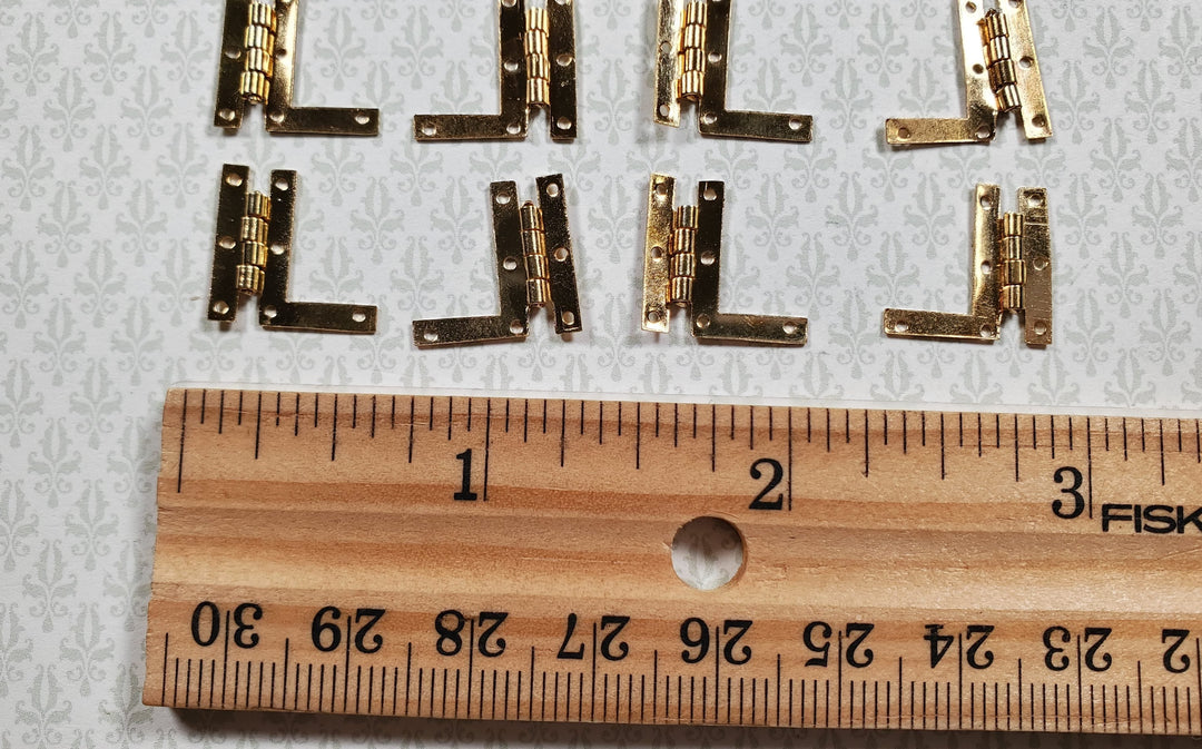 Dollhouse HL Hinges Working Gold Brass 6 Sets Gold 1:12 Scale Miniature w/Nails - MiniatureCrush
