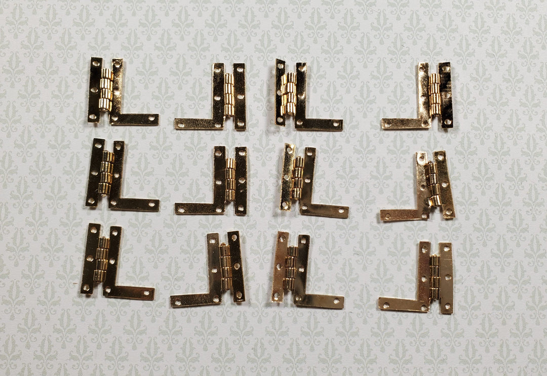 Dollhouse HL Hinges Working Gold Brass 6 Sets Gold 1:12 Scale Miniature w/Nails - MiniatureCrush