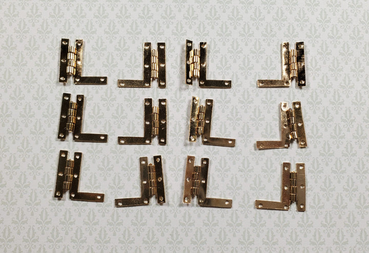 Dollhouse HL Hinges Working Gold Brass 6 Sets Gold 1:12 Scale Miniature w/Nails - MiniatureCrush