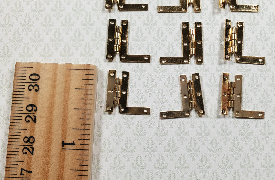 Dollhouse HL Hinges Working Gold Brass 6 Sets Gold 1:12 Scale Miniature w/Nails - MiniatureCrush