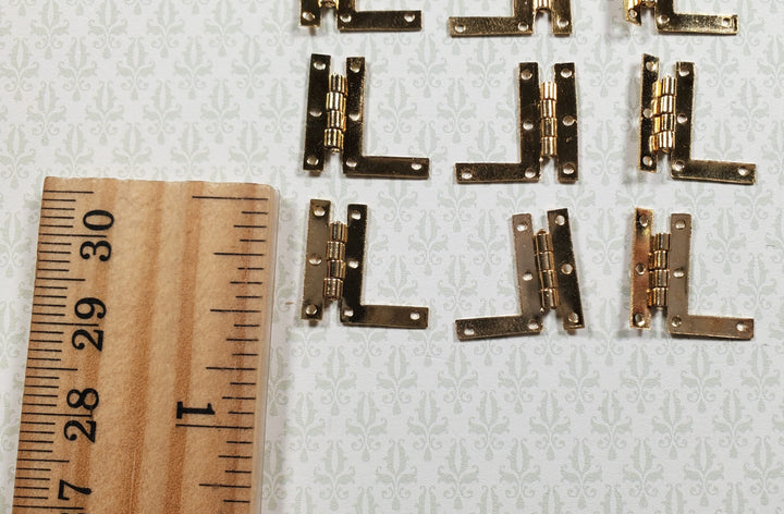 Dollhouse HL Hinges Working Gold Brass 6 Sets Gold 1:12 Scale Miniature w/Nails - MiniatureCrush