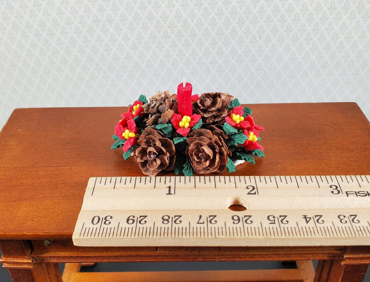 Dollhouse Holiday Centerpiece Red Poinsettias & Pinecones 1:12 Scale Miniature - MiniatureCrush