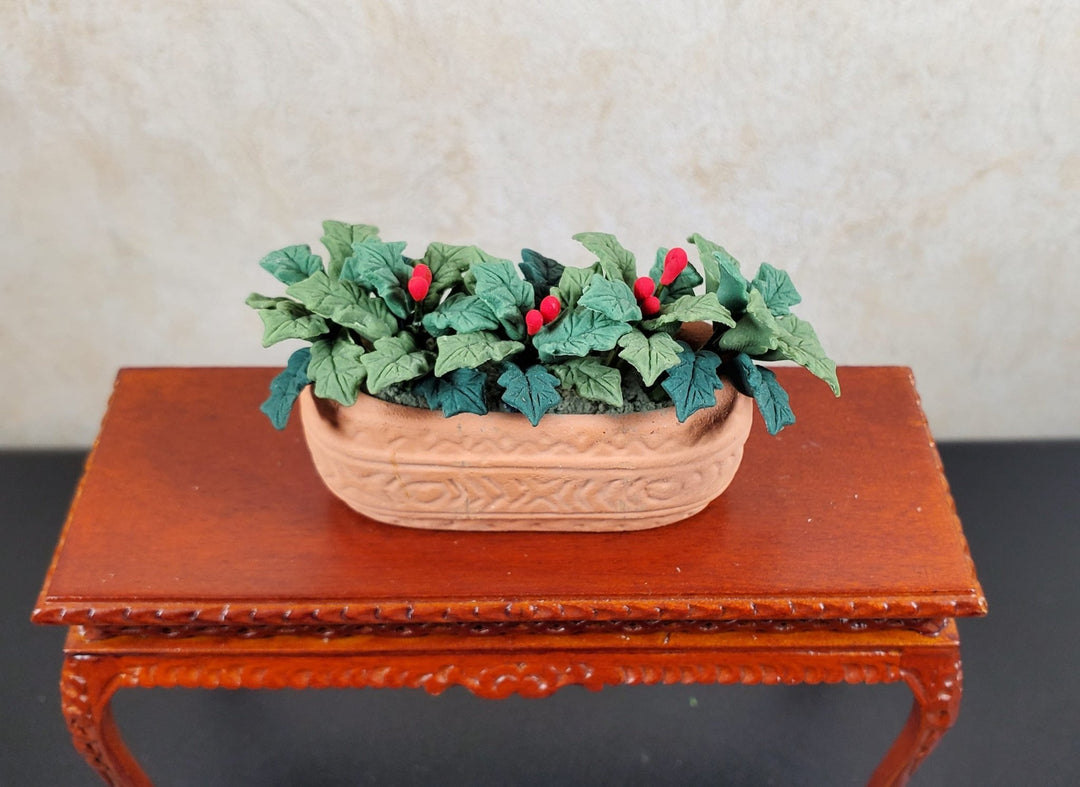 Dollhouse Holly Plant with Berries in a Terra Cotta Planter 1:12 Scale Miniature - MiniatureCrush