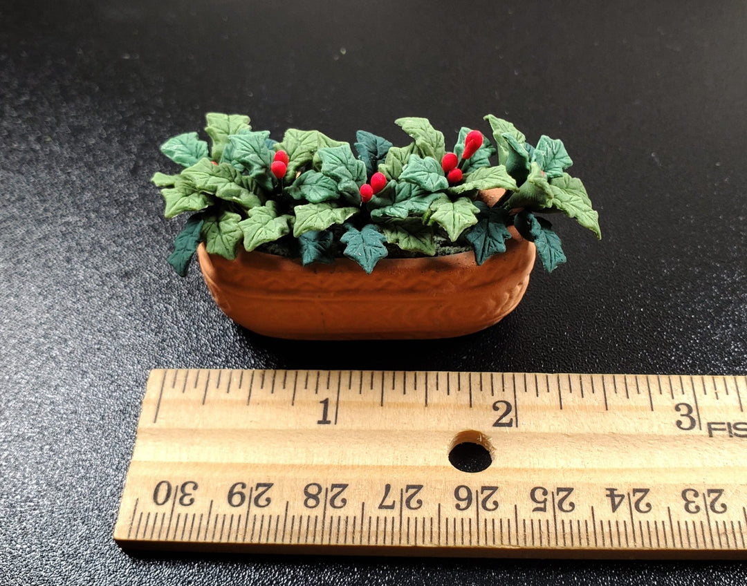 Dollhouse Holly Plant with Berries in a Terra Cotta Planter 1:12 Scale Miniature - MiniatureCrush