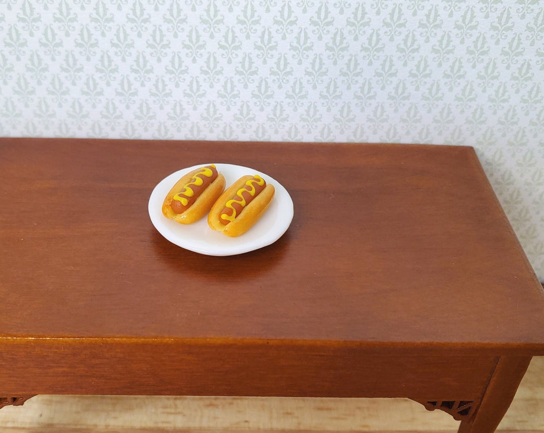 Dollhouse Hot Dogs with Mustard Set of 2 1:12 Scale Miniature Food Kitchen - MiniatureCrush