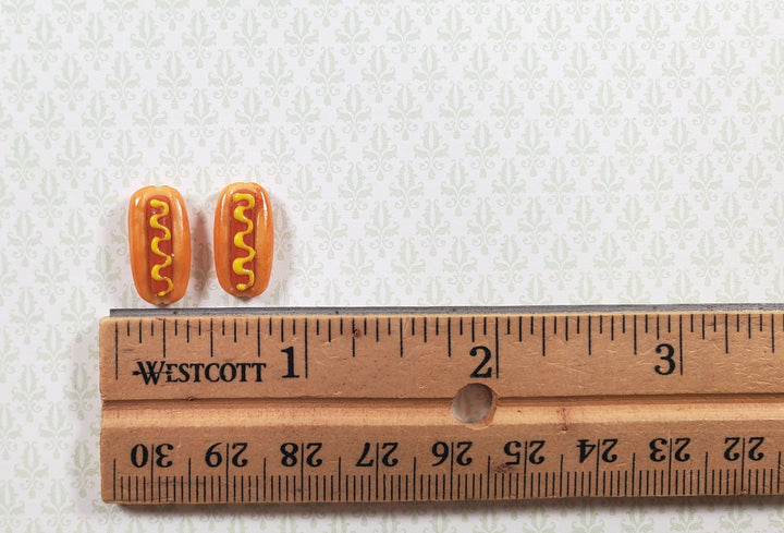 Dollhouse Hot Dogs with Mustard Set of 2 1:12 Scale Miniature Food Kitchen - MiniatureCrush
