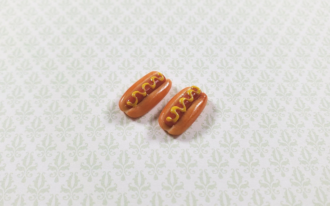 Dollhouse Hot Dogs with Mustard Set of 2 1:12 Scale Miniature Food Kitchen - MiniatureCrush