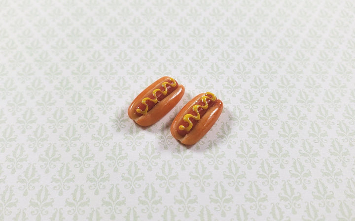Dollhouse Hot Dogs with Mustard Set of 2 1:12 Scale Miniature Food Kitchen - MiniatureCrush