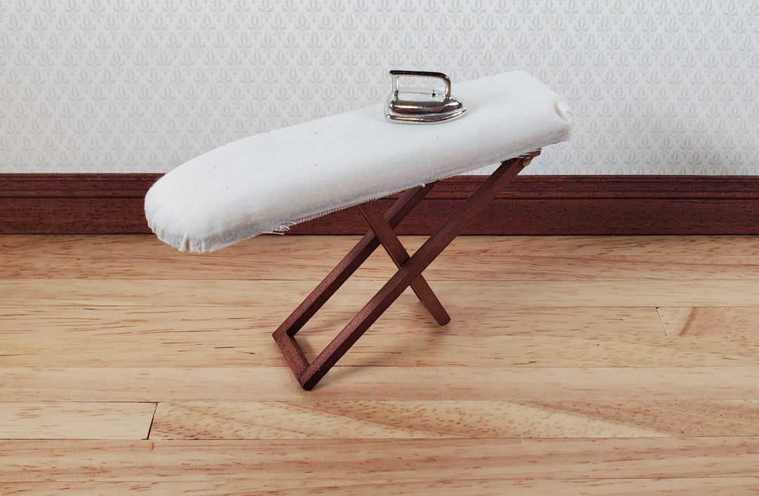 Dollhouse Ironing Board Folding White with Metal Iron 1:12 Scale Miniatures - Miniature Crush