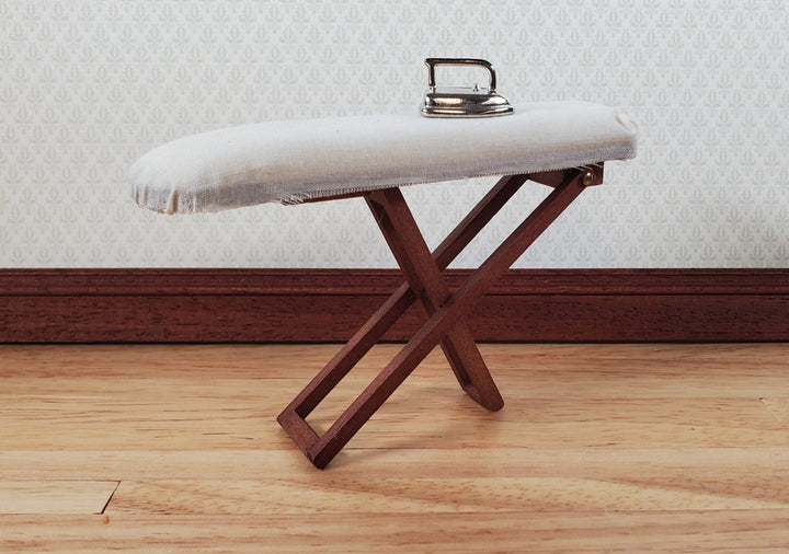 Dollhouse Ironing Board Folding White with Metal Iron 1:12 Scale Miniatures - Miniature Crush