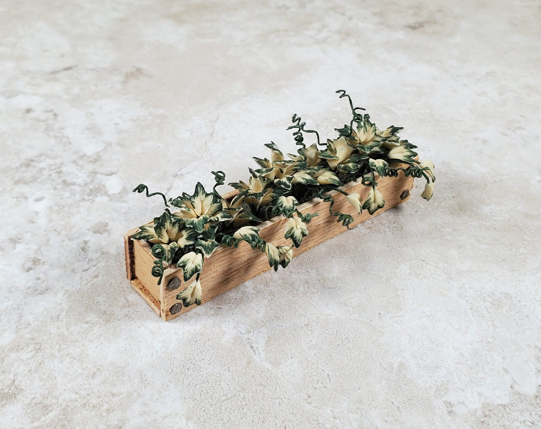 Dollhouse Ivy in a 3.25" Wooden Window Box Planter 1:12 Scale Miniature - MiniatureCrush