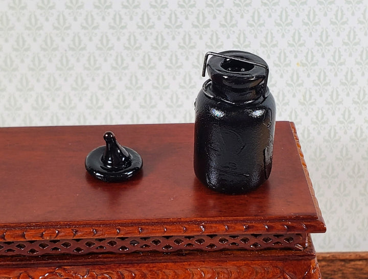 Dollhouse Jar Large Black Glass with Removable Lid 1:12 Scale Miniature - Miniature Crush